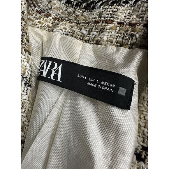 ZARA WOMAN DOUBLE-BREASTED TEXTURED CHECK BLAZER SAND BLACK 2075/299 FW20 Large - Picture 12 of 14